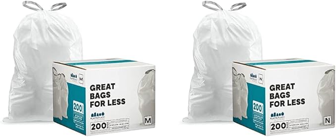 Plasticplace Trash Bags simplehuman (x) Code M Compatible &amp Trash simplehuman (x) Code N Compatible (200 Count)│White Drawstring Garbage Liners 12-13 Gallon / 45-50 Liter │ 22.75 x 31.5