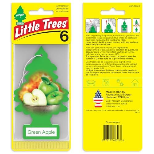 LITTLE TREES Car Air Freshener | Hanging Tree Provides Long Lasting Scent for Auto and Home | Green Apple 24 Air Fresheners