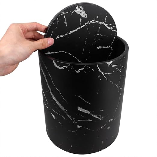 Garbage Can for Bathroom Marbling Pattern Pp Plastic Easy to Clean Stylish Waste Storage Bin for Home