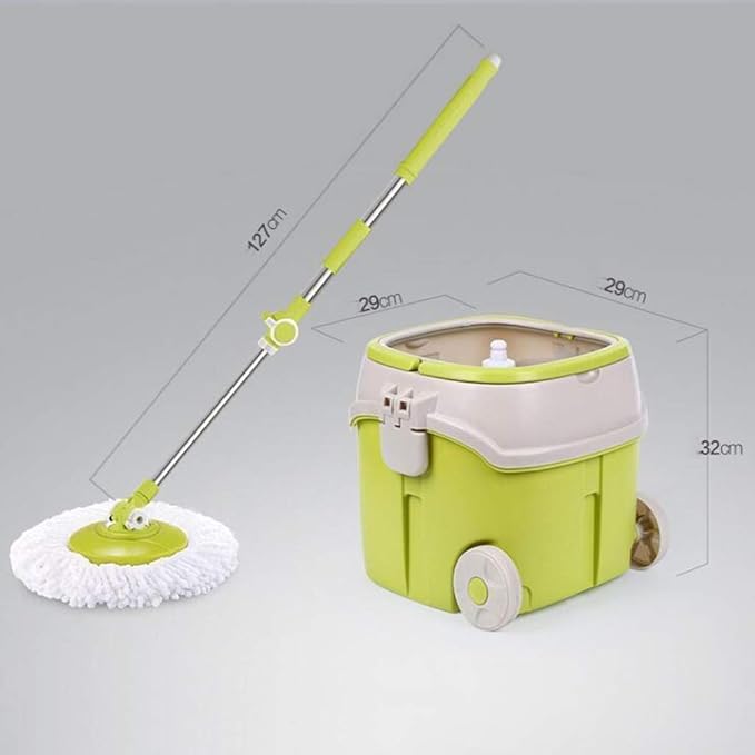 360 Spin Mop with Stainless Steel Bucket System Extended Length Handle&amp2 Microfiber Heads  Magic Spinning