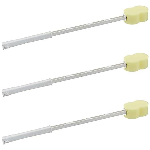 Sammons Preston Bath Sponge 3 Pack Lightweight Long Handled Washer and Scrubber for Bath and Shower Extended Reacher Cleaning Aid for Limited Range of Motion Contour