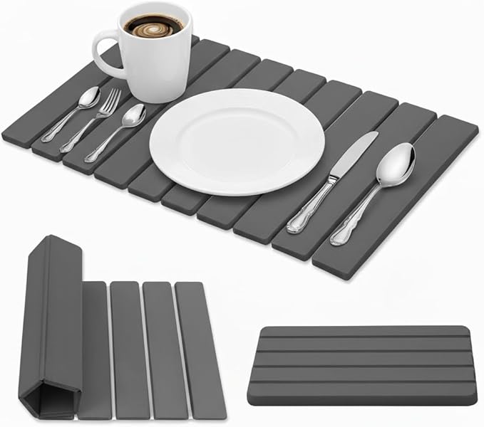 Large Stone Dish Drying Mat for Kitchen Counter 2 PCS Quick Dry Diatomaceous Earth Dish Mat Set – Foldable Water Absorbing Kitchen Gadgets &amp Gifts Home Essentials(Gray Ink 24×16 &amp 8x4)