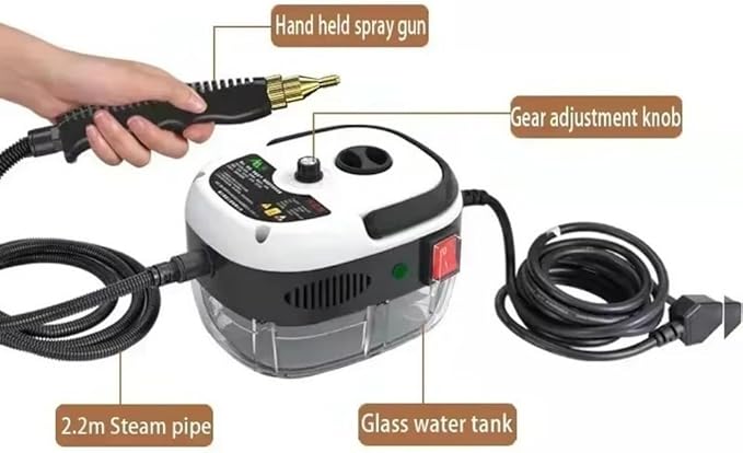 2500W Portable High Temperature and Pressure Steam Cleaners 900 ml capacity 3 Bar with Brush Heads For Air Conditioning Kitchen Hood Steam Cleaning Machine for Cars Floor Cleaning (white)