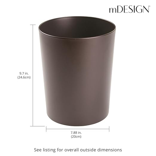 mDesign Round Metal Small 1.7 Gallon Recycle Trash Can Wastebasket Garbage Container Bin for Bathrooms Kitchen Bedroom Home Office - Durable Stainless Steel - Mirri Collection - Bronze