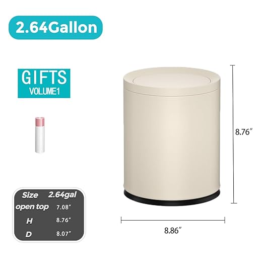 2.6 Gallon/10L Metal Trash Can with Swing Lid Double BucketRound Waste BasketBlackModernElegant Garbage canfor BathroomLiving RoomKitchenOfficeHomeBedroom(12L-White)