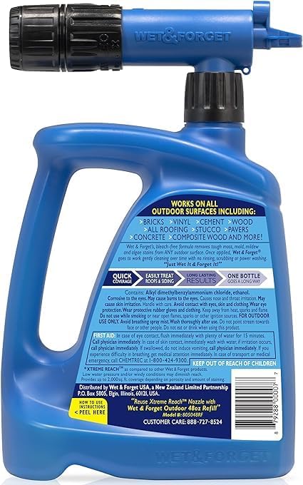 Wet &amp Forget Outdoor Stain Remover Multi-Surface Cleaner Xtreme Reach Hose End with New &amp Improved Nozzle 48 Fluid Ounces 1 Pack + Refill