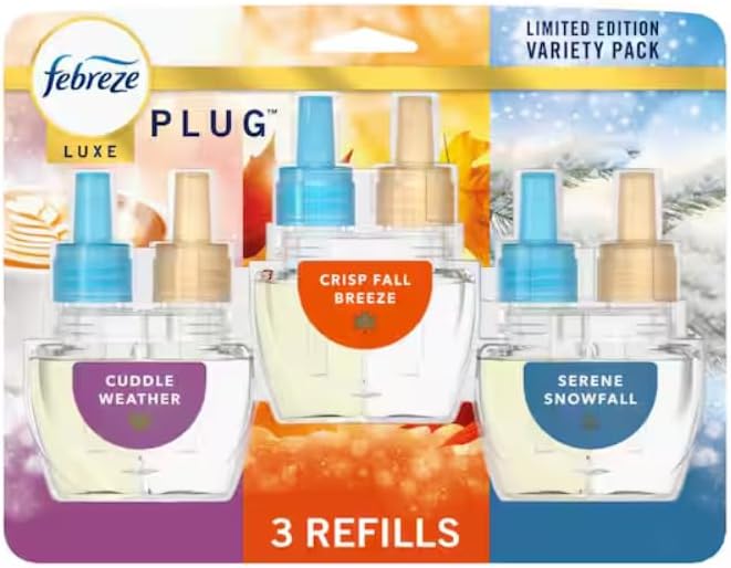 F.e.b.r.e.z.e Plug Variety 0.87 oz. Automatic Air Freshener Refill (3) (Cuddle Weather Crisp Fall Breeze &amp Serene Snowfall)