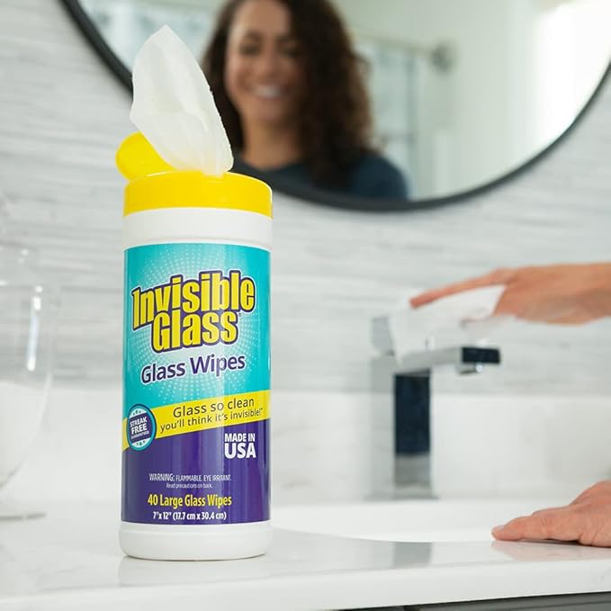 Invisible Glass 90160-4PK Glass Cleaning Wipes Pre-Moistened Streak-Free and Lint-Free Safe for Windows Mirrors Windshields and Tinted Glass 40 Count (Pack of 4)