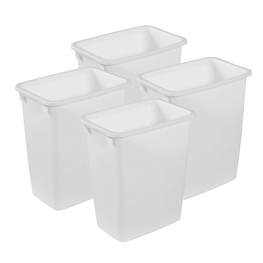 Rubbermaid 4 Pack Traditional Open Top Waste Basket Indoor Trash Bin Container for Bathrooms Kitchens and Home Office 21 Quart White