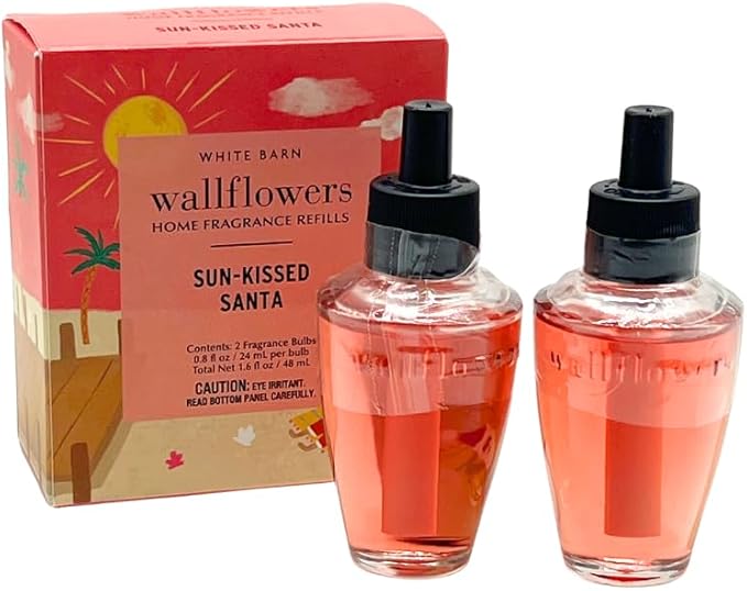 Bath &amp Body Works Wallflowers Refills Christmas Scents 4-Bulb Bundle – Holiday Tropical &amp Coastal Collection – Limited Edition Gift Set with a Blue Bow(Sun-Kissed Santa + Christmas on The Coas