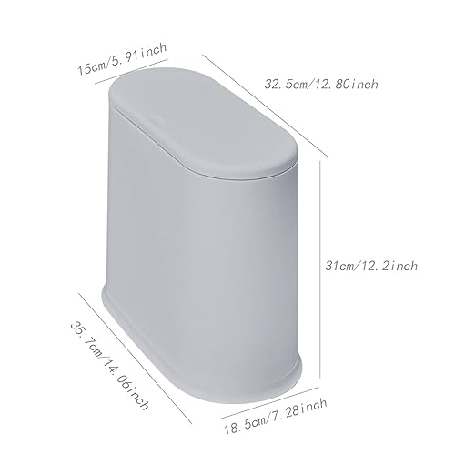 Narrow Garbage Can Trash Can with Lid Small Press Type Wastebasket Garbage Container Bin for Craft Room Toilet Home Entryway Grey
