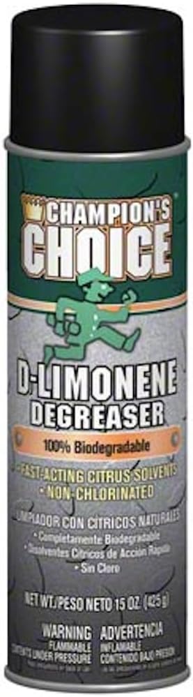 TTS Products Champion's Choice D-Limonene Degreaser – 15 oz Aerosol – Natural Citrus Heavy-Duty Degreaser – Removes Grease Oil Adhesives &amp Gum – 12 Pack Case