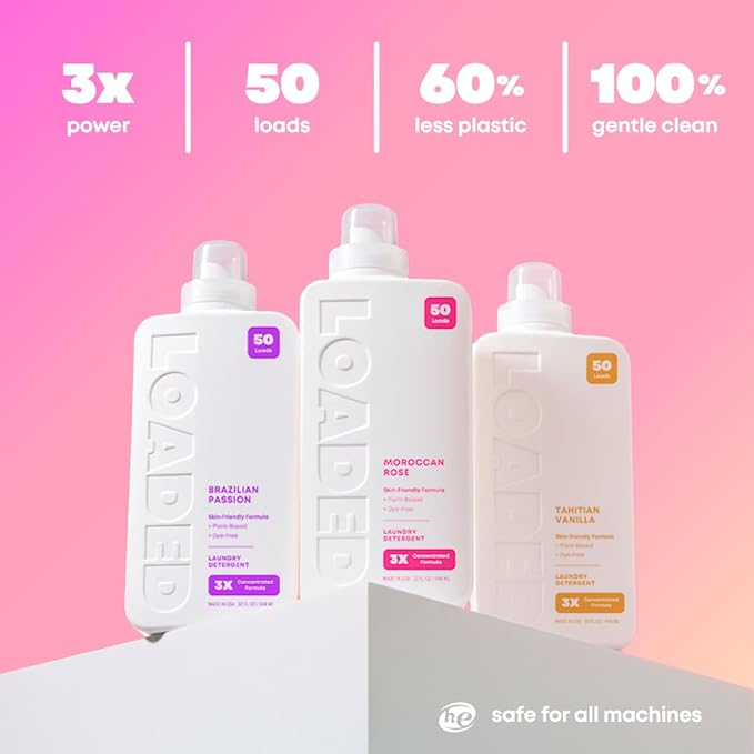 Loaded Laundry Detergent Luxury Cologne Scented | 50 Loads | Rose Petals &amp Peony | Skin-Friendly &amp Plant-Based | Made in USA | 32 oz