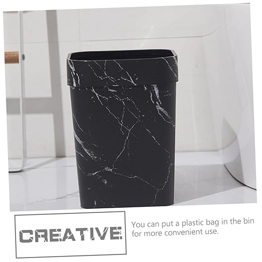 Mobestech Marble Pattern Square Trash Can Lidless Wastebasket for Home Office and Bathroom Design Stylish Marble Finish Space Saving Garbage Bin