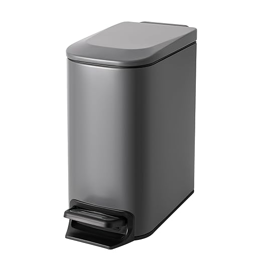 Cesun Small Bathroom Trash Can with Lid Soft Close Step Pedal 6 Liter / 1.6 Gallon Stainless Steel Garbage Can with Removable Inner Bucket Anti-Fingerprint Finish (Gray)