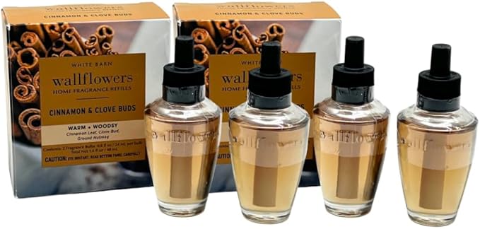 Bath &amp Body Works CINNAMON &amp CLOVE BUDS Wallflowers Refills 4-Pack Gift Set with 30-Inch Champagne Gold Ribbon Bow for Holidays – 0.8 fl oz Each