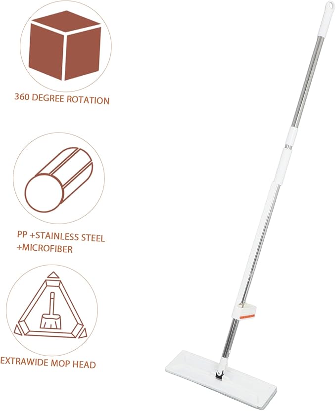 Portable Self Squeeze Mop with Microfiber Pads Household Wet Dry Mop for Efficient Floor Cleaning Rotating Head Self Wringing Design for Hard to Reach Areas