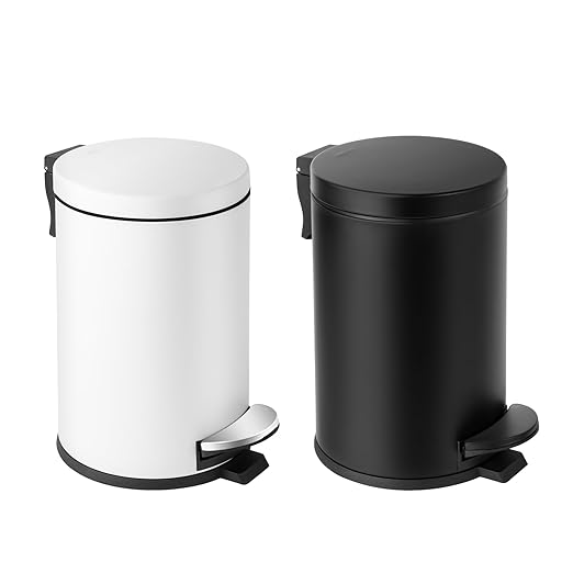 Cesun 1.2 Gallons Small Black Trash Can Bathroom Garbage Can with Lid and Foot Pedal Mini Round Wastebasket for Bathroom Bedroom Office 4.5 Liters / 1.2 Gallons Matte Black