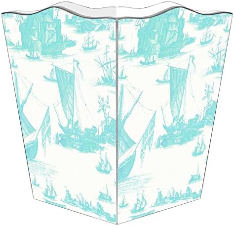 Marye-Kelley WB551-Aqua Boat Toile Wastepaper Basket