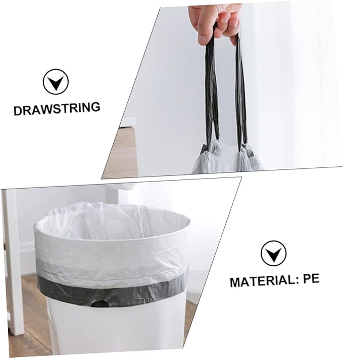 CHILDWEET Drawstring Trash Bags 90pcs Disposable Garbage Bags with Handles for Kitchen and Household Waste Disposal Random Color