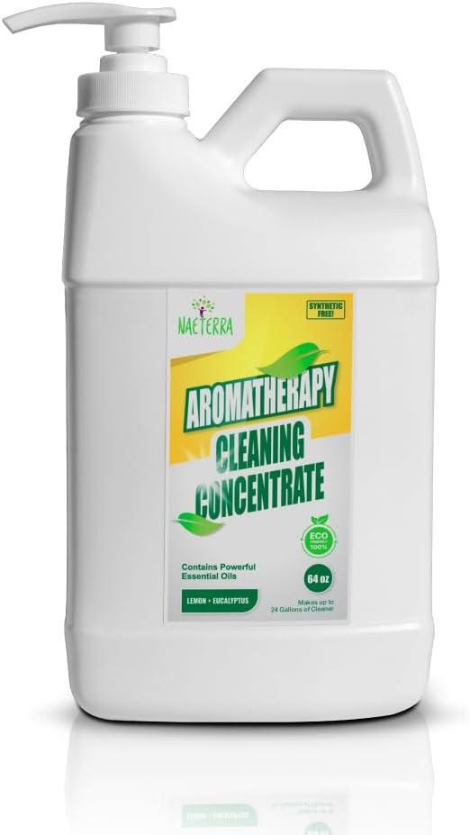Naeterra Aromatherapy Cleaning Concentrate – Lemon &amp Eucalyptus | Ultra-Concentrated Plant-Based Household Cleaner | Half Gallon Makes 24 Gallons | Non-Toxic &amp Biodegradable