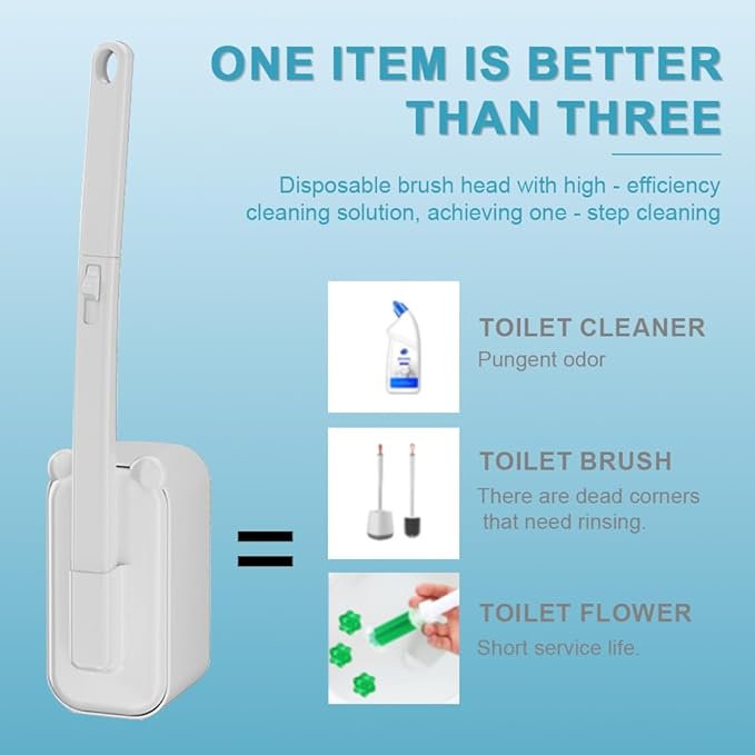 Disposable Toilet Brush with 48 RefillsToilet Cleaning SuppliesToilet Wand Brush Starter KitWall Mounted Toilet Bowl Cleaner Brush with Holder for Bathroom Deep Cleaning &amp Hygiene (White)