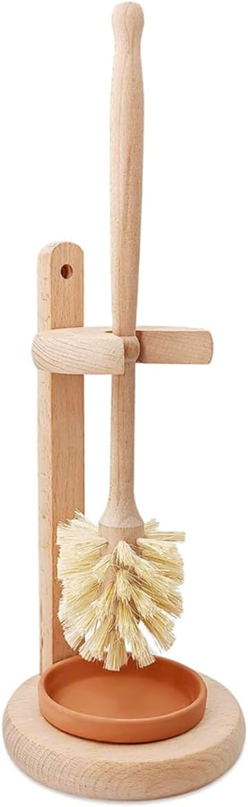 Toilet Bowl Cleaner Brush with Holder 14 Inch Extra Long German Beechwood Handle Strong Hemp Bristles Ceramic Drip Tray Biodegradable
