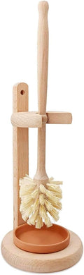 Toilet Bowl Cleaner Brush with Holder 14 Inch Extra Long German Beechwood Handle Strong Hemp Bristles Ceramic Drip Tray Biodegradable