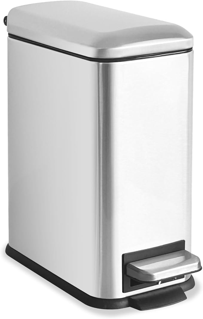 Bathroom Trash Can5L/1.3 Gallon Trash Can with Removable Liner Bucket Foot Pedal Stainless Steel Small Garbage can with Lid for BathroomBedroomHome OfficeSilver