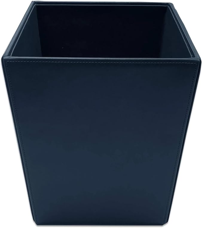 Dacasso Bonded Leather Waste Basket - Luxury Waste Basket (Navy Blue 14 QT)