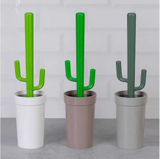 KARO Daily - Cactus Toilet Brush Set with Holder – Decorative &amp Unique Bathroom Cleaning Brush with Hygienic Storage Caddy Funny Novelty Bathroom Décor Accessory Green (Ash Grey)