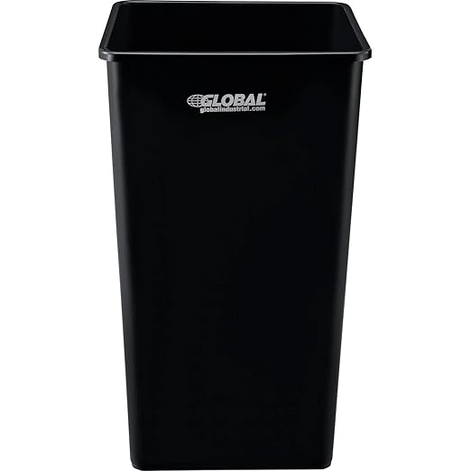 Global Industrial Square Plastic Garbage Can Open Top 55 Gallon Capacity Indoor/Outdoor Rated 19-1/2W x 19-1/2D x 34H Utility Trash Can No Lid Black