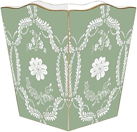 Marye-Kelley- Sage Provencial Wastepaper Basket Wood Wastepaper Basket Decoupage Handmade Made in The USA