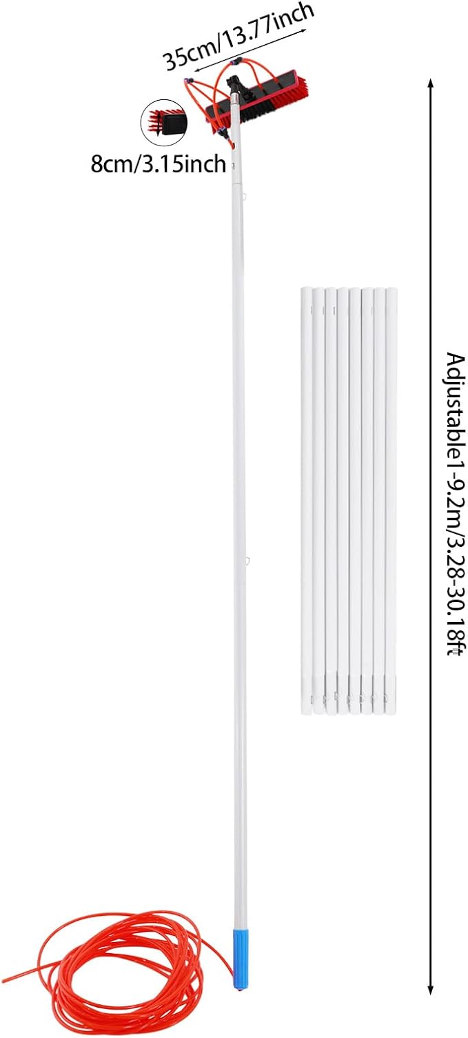 32.8FT Window Cleaning Water Fed Brush Kit 13.2'' Detachable Brush Head Window Glass Washing Cleaner Equipment Kit 8 Adjustable Telescopic Pole Tool for Household &amp Outdoor