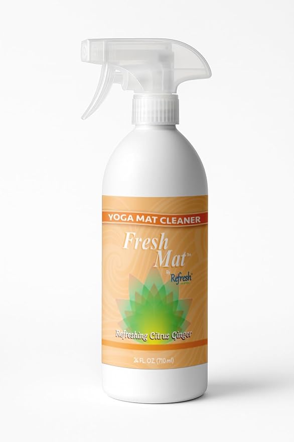 Fresh Mat Yoga Mat Cleaner Spray - Natural Deodorizing Cleaner for Yoga Mats &amp Fitness Equipment - No-Rinse Residue-Free Formula with Witch Hazel &amp Essential Oil Refreshing Citrus Ginger (24