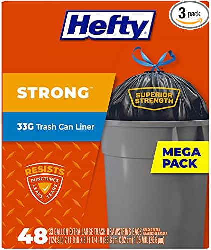 Hefty Trash Bags 33 Gallon 48 Count Xstrong33g