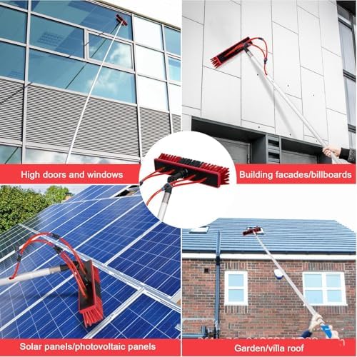 Glass Cleaning Brush Home Water Fed Telescopic Pole Kit Solar Panel Brush Rotating for Photovoltaic PanelTelescopic Window Cleaner Kit - 10M Extendable Pole with 35cm Water Fed Brush Head f