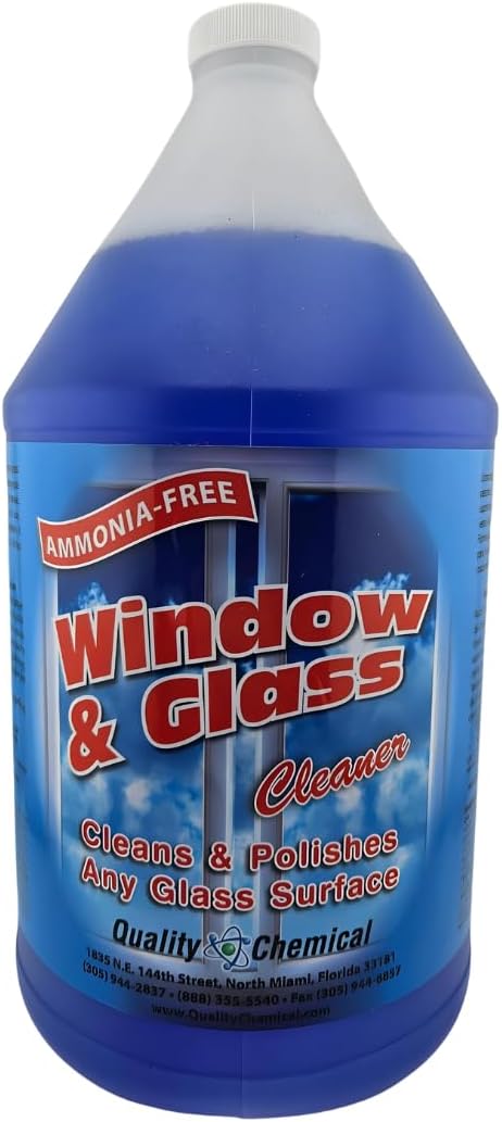 Quality Chemical Window &amp Glass Cleaner - Fortified without Ammonia for Sparkling Tinted Window and Dust Resistant Glass Surfaces - Pleasant Fragrance - Amonnia Free 128 oz (Pack of 1)