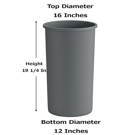 11 Gallon Round Gray Commercial Trash Can with Swing-Top Lid - Hands-Free Polyethylene Wastebasket for Office School Facility and Commercial Use - Dent &amp Crack Resistant