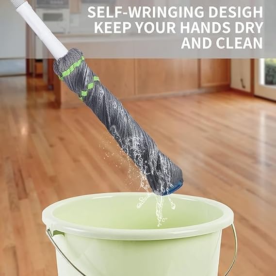 Self-Wringing Twist Mop with Microfiber Head – Reusable Floor Cleaning Mop with Extendable Stainless Steel Handle