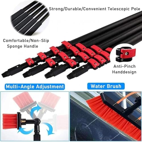 Glass Cleaning Brush Home Water Fed Telescopic Pole Kit Solar Panel Brush Rotating for Photovoltaic PanelTelescopic Window Cleaning Pole with Solar Panel Cleaning Brush 5.4m/17.1ft Extendab