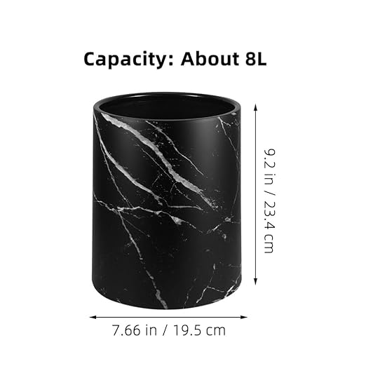BESTOYARD Marble Trash Can 8L Round Garbage Bin Double Layer Waste Basket Container for Bathrooms Kitchens Home Office Hotel A 23.40X19.50X19.50CM Black 5409YN38PIPAB