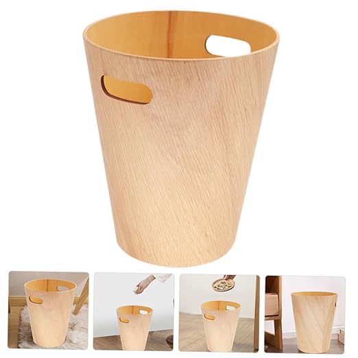 Alipis Desk Trash Can Wood Garbage Bin Recycle Bin Bathroom Bedroom Tiny Wastebasket Japanese Style