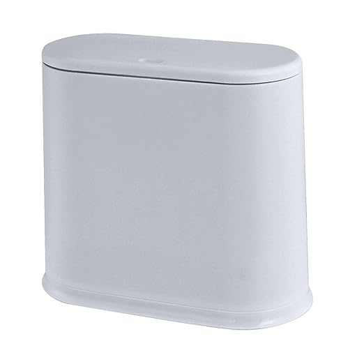 Narrow Garbage Can Trash Can with Lid Small Press Type Wastebasket Garbage Container Bin for Craft Room Toilet Home Entryway Grey