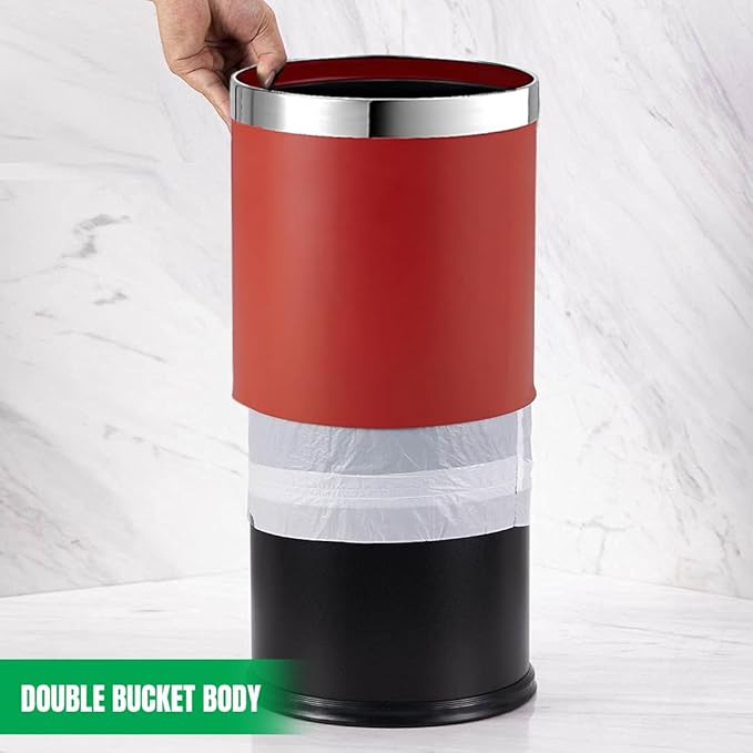 Small Office Trash Can Open Top Small Wastebasket Bin Invisi-Overlap' Metal Garbage Can Waste Basket for Powder Room Vanity Bathroom (Red)
