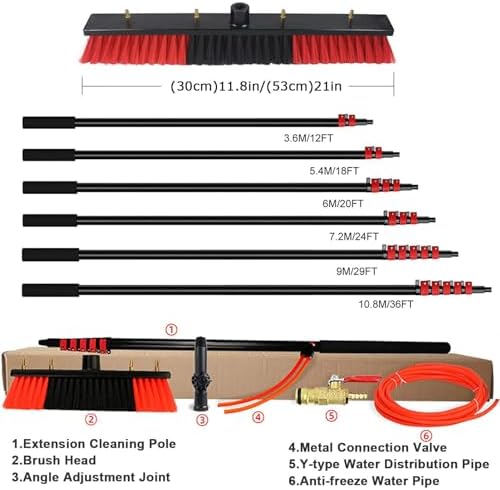 Water Fed Pole Kit 12-36ft Telescopic Water Fed Brush Water Fed Cleaning System Aluminum Outdoor Window Cleaner with Hose Cleaning and Washing Tool for Solar Panel20FT/6M