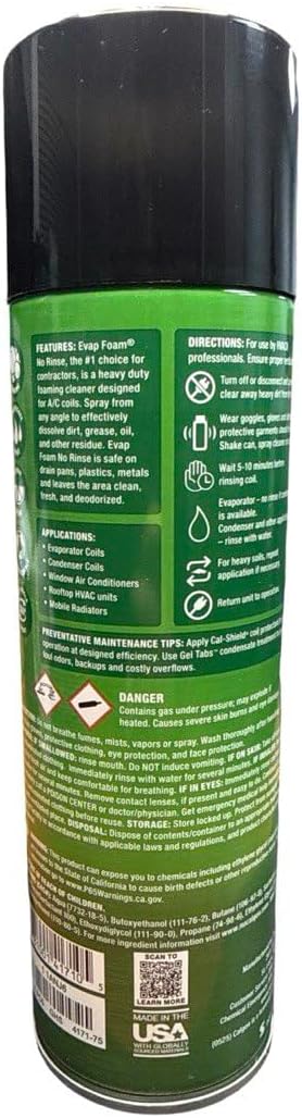 Fyzio replacement for Nu-Calgon 4171-75 Evap Foam No Rinse Coil Cleaner 18 oz Aerosol – Self-Rinsing Foaming Evaporator Coil Cleaner for AC &amp Mini Split Systems (12 Can(s))