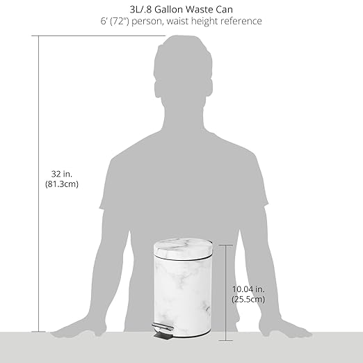 mDesign Extra Small Modern 3-Liter/.7 Gallon Round Metal Lidded Step Trash Can Compact Garbage Bin with Removable Liner Bucket and Handle for Bathroom Kitchen Office Garage - White Marble Print