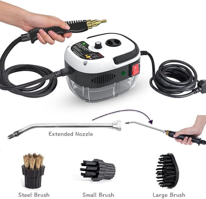 High Pressure Steamer for Cleaning Lumirio 2500W Mini Handheld Steamer for Cleaning with 1000ml Water Tank Extended Nozzle 3 Brush Strong for Kitchen Toilet Car