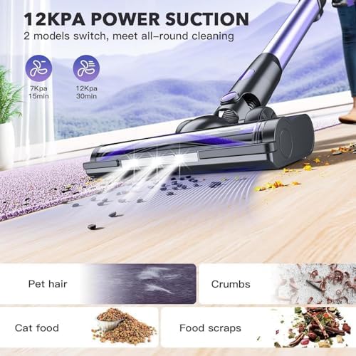 Cordless Vacuum Cleaner - 11000Pa Suction Power 45min Runtime Lightweight Handheld Design for Pet Hair &amp Carpets